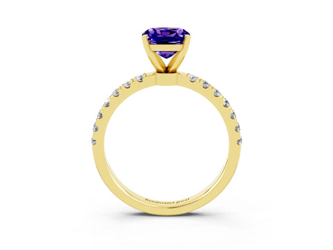 Yellow gold Cushion Cut Tanzanite Solitaire Ring with Pavé Accents and Four-Prong Setting_3