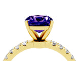 Yellow gold Cushion Cut Tanzanite Solitaire Ring with Pavé Accents and Four-Prong Setting_4