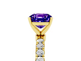 Yellow gold Cushion Cut Tanzanite Solitaire Ring with Pavé Accents and Four-Prong Setting_5
