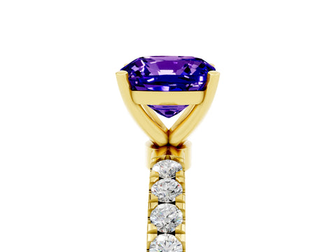 Yellow gold Cushion Cut Tanzanite Solitaire Ring with Pavé Accents and Four-Prong Setting_5