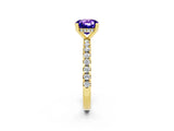 Yellow gold Cushion Cut Tanzanite Solitaire Ring with Pavé Band and Four-Prong Setting_14