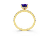 Yellow gold Cushion Cut Tanzanite Solitaire Ring with Pavé Band and Four-Prong Setting_15