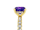 Yellow gold Cushion Cut Tanzanite Solitaire Ring with Pavé Band and Four-Prong Setting_17