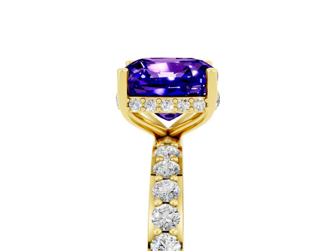 Yellow gold Cushion Cut Tanzanite Solitaire Ring with Pavé Band and Hidden Halo_17