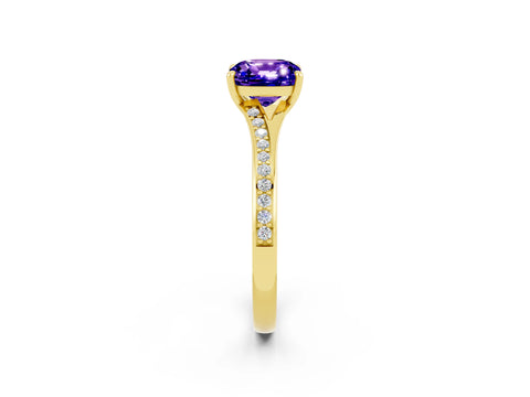 Yellow gold Cushion Cut Tanzanite Solitaire Ring with Pavé Band and Prong Setting_14