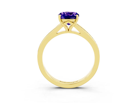 Yellow gold Cushion Cut Tanzanite Solitaire Ring with Pavé Band and Prong Setting_15