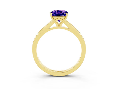 Yellow gold Cushion Cut Tanzanite Solitaire Ring with Pavé Band and Prong Setting_3