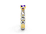 Yellow gold Cushion Cut Tanzanite Solitaire Ring with Pavé and Channel Set Band_2