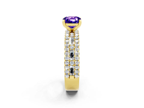 Yellow gold Cushion Cut Tanzanite Solitaire Ring with Pavé and Channel Set Band_2