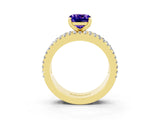 Yellow gold Cushion Cut Tanzanite Solitaire Ring with Pavé and Channel Set Band_3