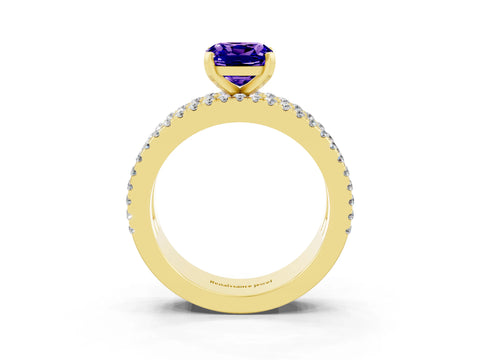 Yellow gold Cushion Cut Tanzanite Solitaire Ring with Pavé and Channel Set Band_3