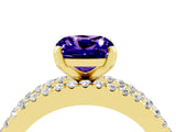 Yellow gold Cushion Cut Tanzanite Solitaire Ring with Pavé and Channel Set Band_4