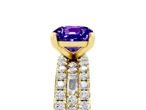 Yellow gold Cushion Cut Tanzanite Solitaire Ring with Pavé and Channel Set Band_5