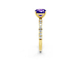 Yellow gold Cushion Cut Tanzanite Solitaire Ring with Pave Band and Four Prong Setting_26