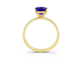 Yellow gold Cushion Cut Tanzanite Solitaire Ring with Pave Band and Four Prong Setting_27