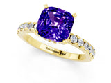 Yellow gold Cushion Cut Tanzanite Solitaire Ring with Round  Pavé Band and Four-Prong Setting_37
