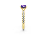 Yellow gold Cushion Cut Tanzanite Solitaire Ring with Round  Pavé Band and Four-Prong Setting_38