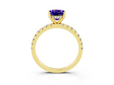Yellow gold Cushion Cut Tanzanite Solitaire Ring with Round  Pavé Band and Four-Prong Setting_39