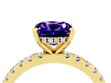 Yellow gold Cushion Cut Tanzanite Solitaire Ring with Round  Pavé Band and Four-Prong Setting_40