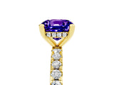 Yellow gold Cushion Cut Tanzanite Solitaire Ring with Round  Pavé Band and Four-Prong Setting_41