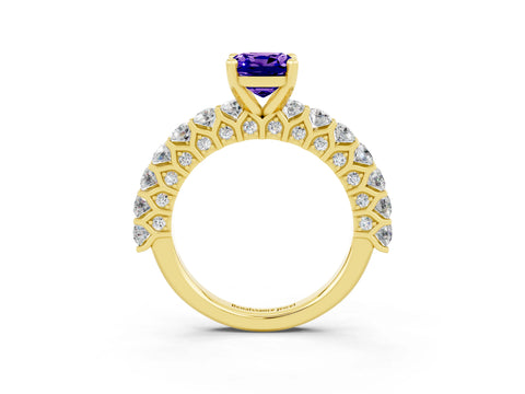 Yellow gold Cushion Cut Tanzanite Solitaire Ring with Shared Prong Pavé Band and Four-Prong Setting_3
