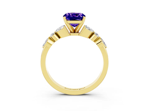 Yellow gold Cushion Cut Tanzanite Solitaire Ring with Side Stones and Four-Prong Setting_15