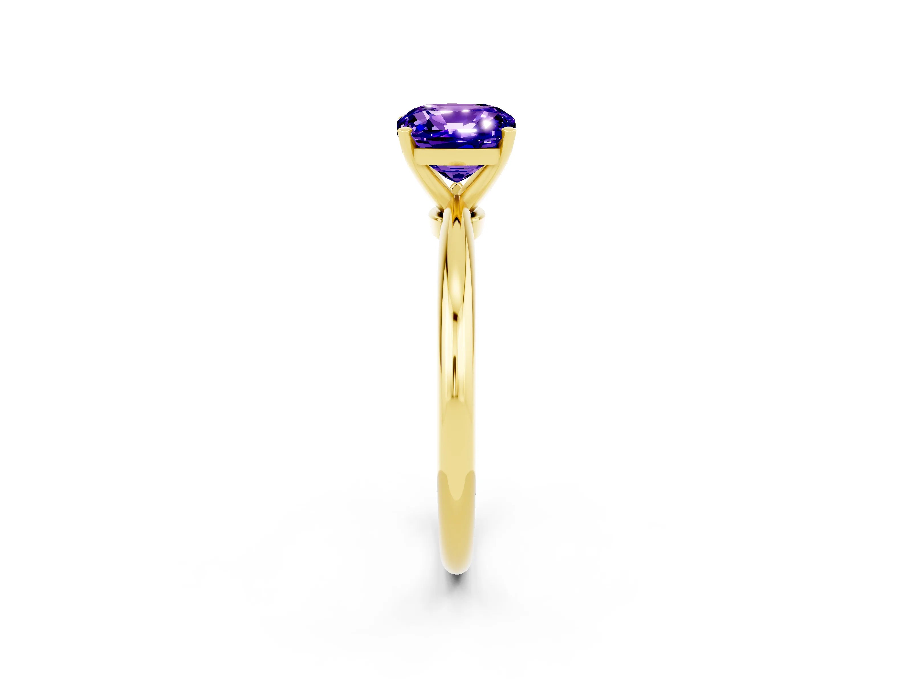 Yellow gold Cushion Cut Tanzanite Solitaire Ring with Six-Prong Setting and Classic Band_2