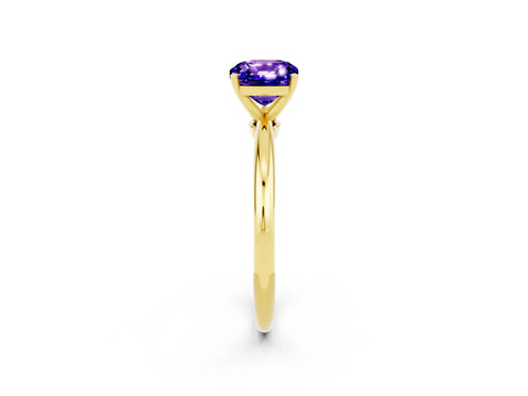 Yellow gold Cushion Cut Tanzanite Solitaire Ring with Six-Prong Setting and Classic Band_2