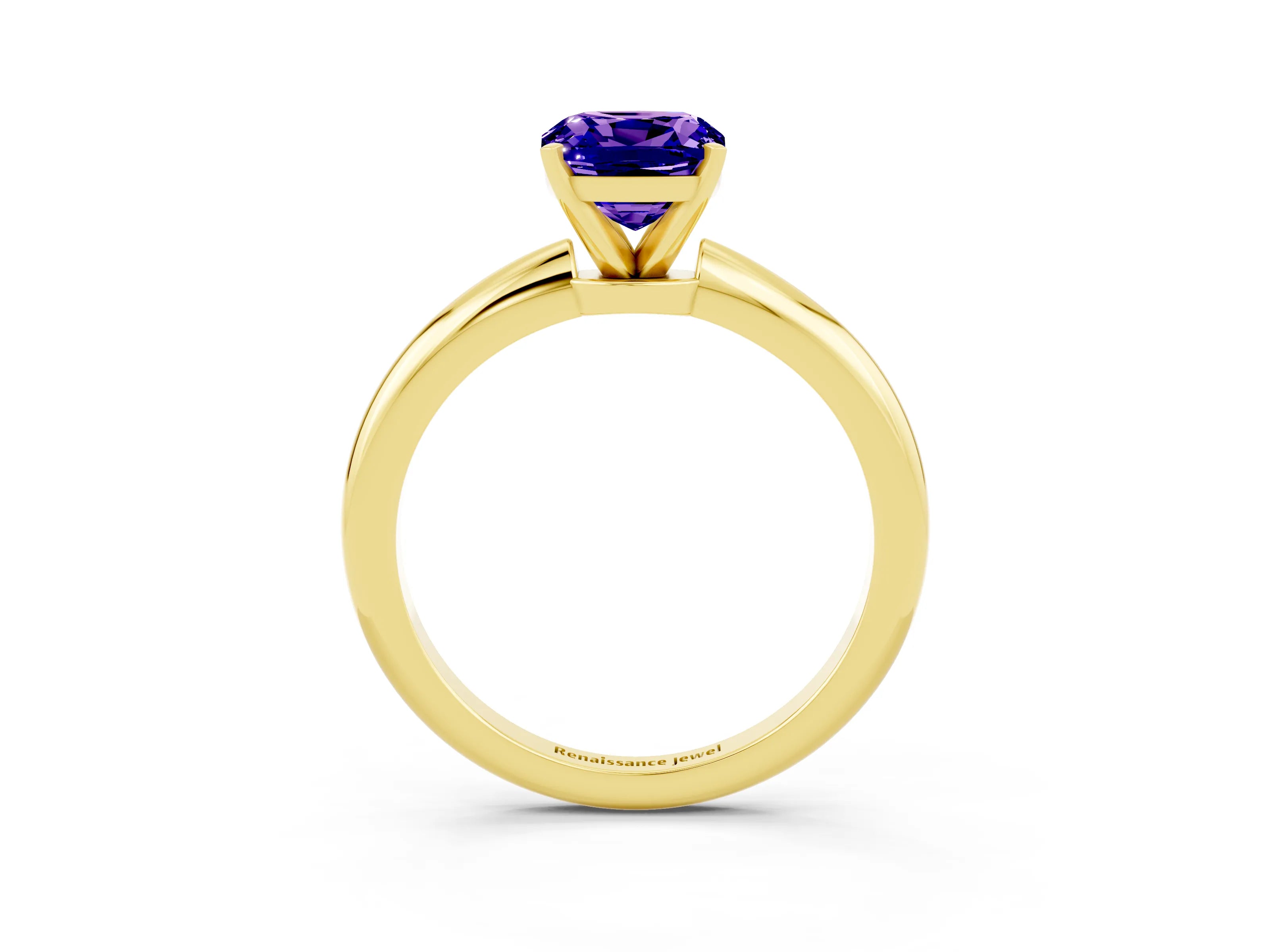 Yellow gold Cushion Cut Tanzanite Solitaire Ring with Six-Prong Setting and Classic Band_3