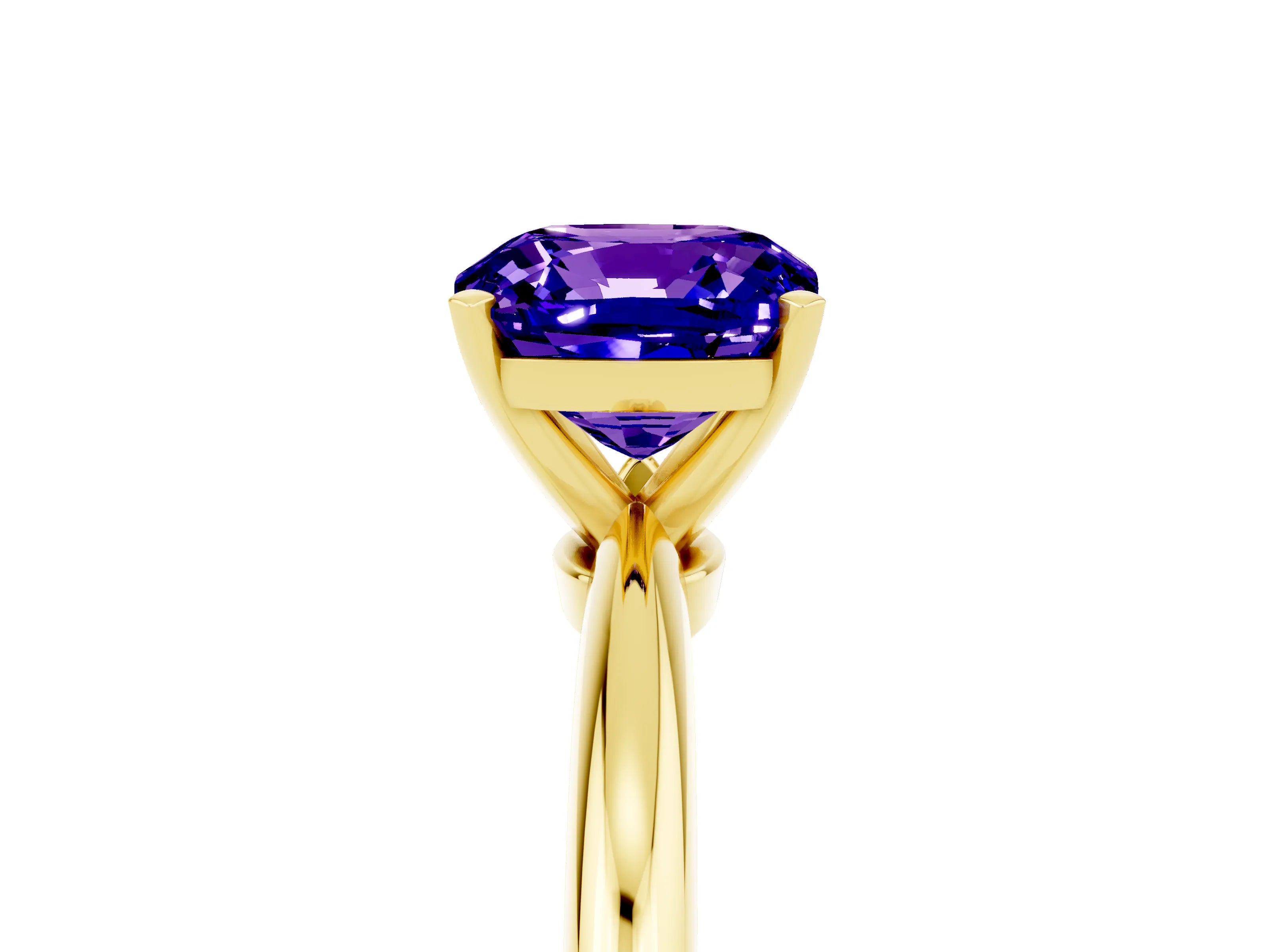 Yellow gold Cushion Cut Tanzanite Solitaire Ring with Six-Prong Setting and Classic Band_5