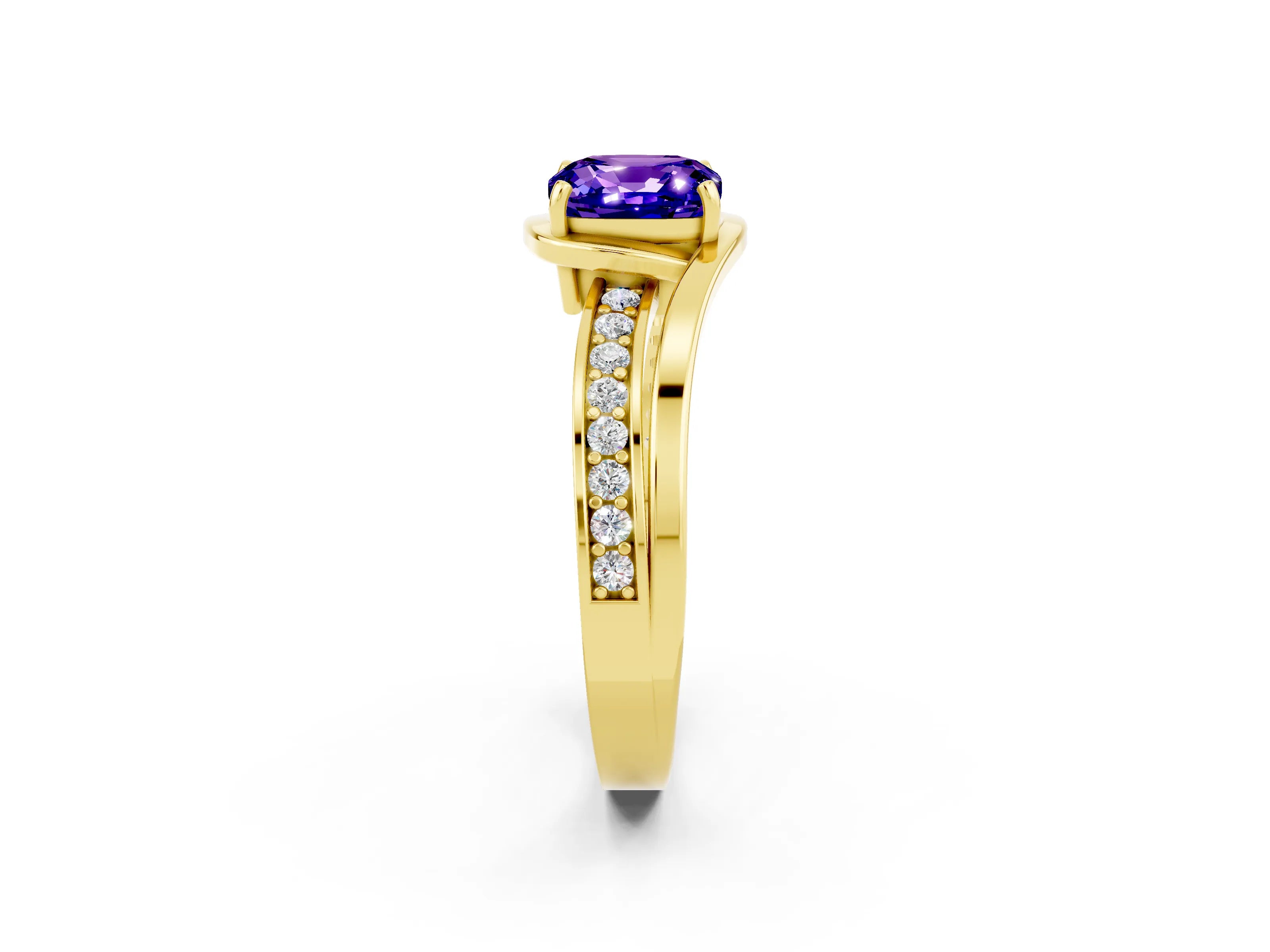 Yellow gold Cushion Cut Tanzanite Solitaire Ring with Split Shank and Prong Setting_2