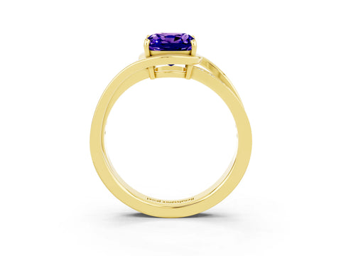 Yellow gold Cushion Cut Tanzanite Solitaire Ring with Split Shank and Prong Setting_3