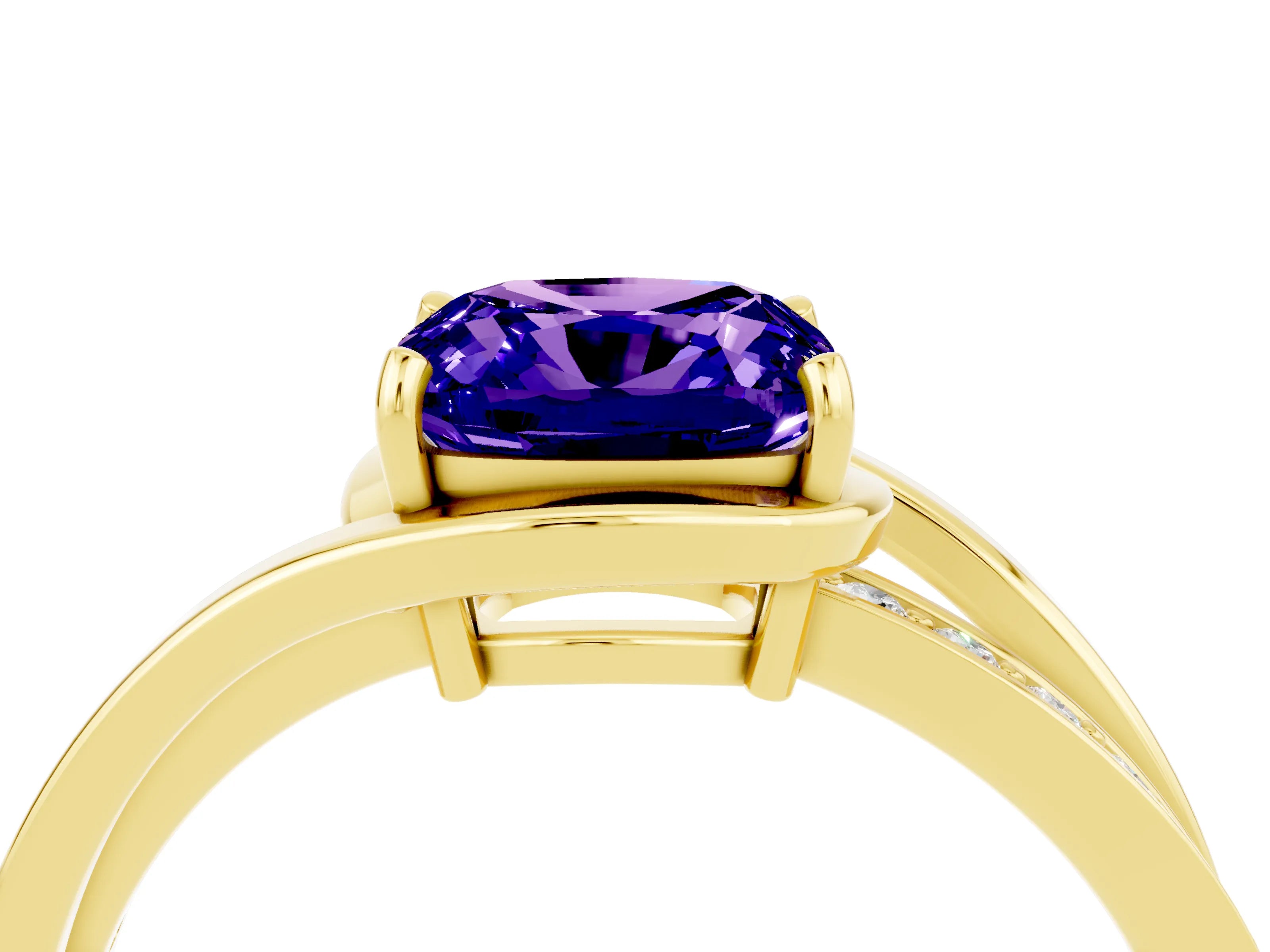 Yellow gold Cushion Cut Tanzanite Solitaire Ring with Split Shank and Prong Setting_4