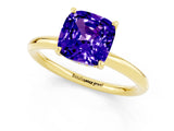 Yellow gold Cushion Cut Tanzanite Solitaire Ring with Thin Band and Four-Prong Setting_1