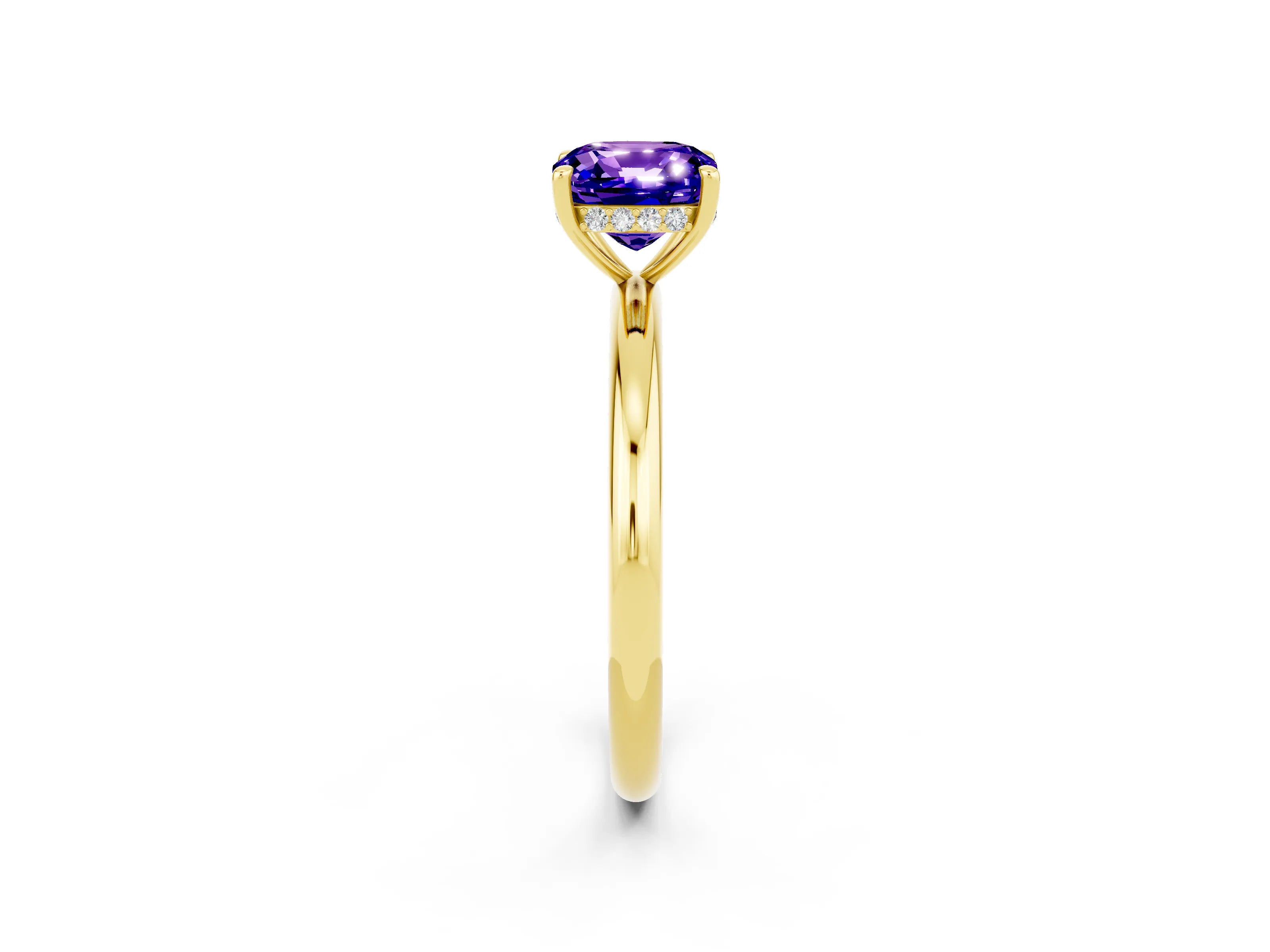 Yellow gold Cushion Cut Tanzanite Solitaire Ring with Thin Band and Four-Prong Setting_2
