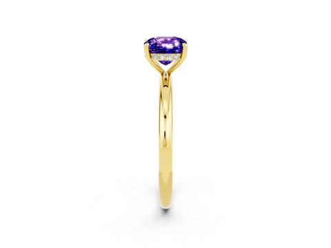 Yellow gold Cushion Cut Tanzanite Solitaire Ring with Thin Band and Four-Prong Setting_2