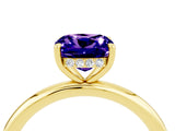 Yellow gold Cushion Cut Tanzanite Solitaire Ring with Thin Band and Four-Prong Setting_4