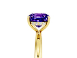 Yellow gold Cushion Cut Tanzanite Solitaire Ring with Thin Band and Four-Prong Setting_5