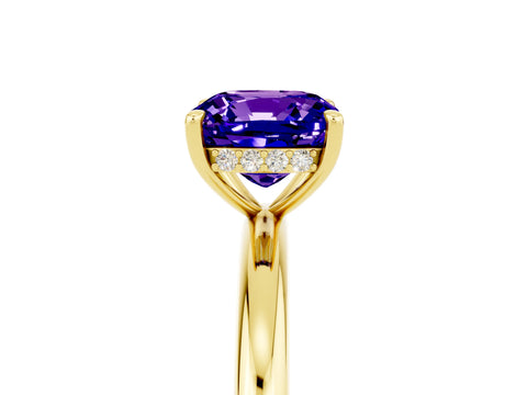 Yellow gold Cushion Cut Tanzanite Solitaire Ring with Thin Band and Four-Prong Setting_5