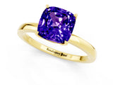 Yellow gold Cushion Cut Tanzanite Solitaire Ring with Thin Band and Prong Setting_13