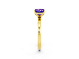 Yellow gold Cushion Cut Tanzanite Solitaire Ring with Thin Band and Prong Setting_14