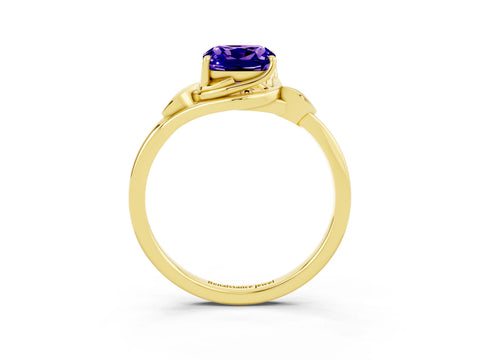 Yellow gold Cushion Cut Tanzanite Solitaire Ring with Twist Band and Four-Prong Setting_27