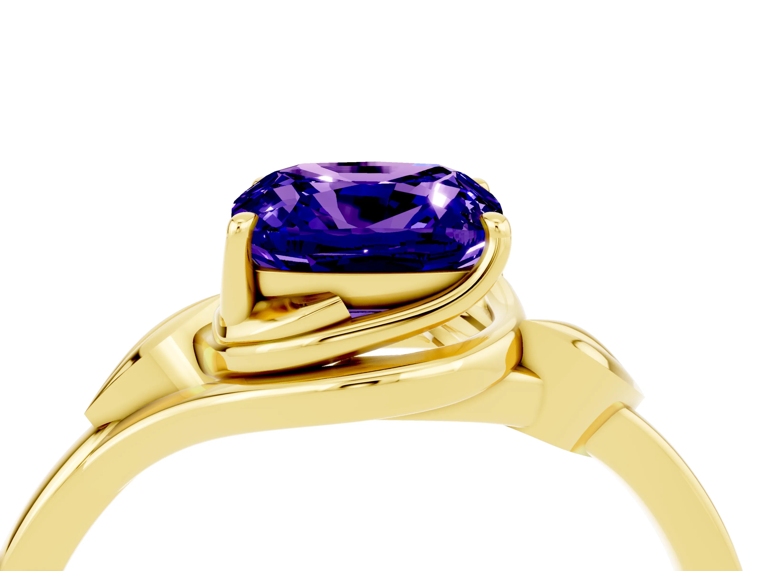 Yellow gold Cushion Cut Tanzanite Solitaire Ring with Twist Band and Four-Prong Setting_28