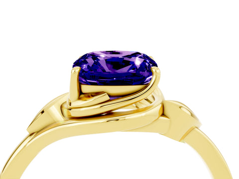 Yellow gold Cushion Cut Tanzanite Solitaire Ring with Twist Band and Four-Prong Setting_28