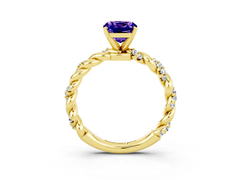 Yellow gold Cushion Cut Tanzanite Solitaire Ring with Twisted Band and Pavé Accents_3