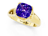Yellow gold Cushion Cut Tanzanite Solitaire Ring with Wide Band and Prong Setting_1