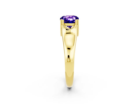 Yellow gold Cushion Cut Tanzanite Solitaire Ring with Wide Band and Prong Setting_2