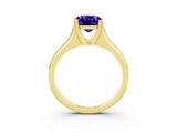 Yellow gold Cushion Cut Tanzanite Solitaire Ring with Wide Band and Prong Setting_3