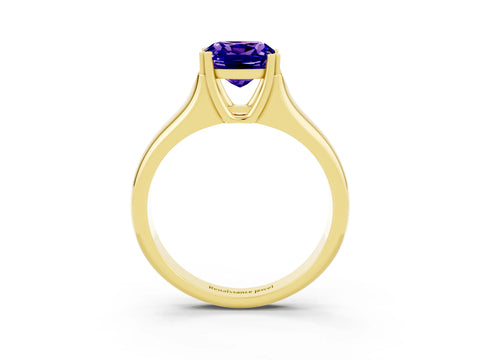 Yellow gold Cushion Cut Tanzanite Solitaire Ring with Wide Band and Prong Setting_3