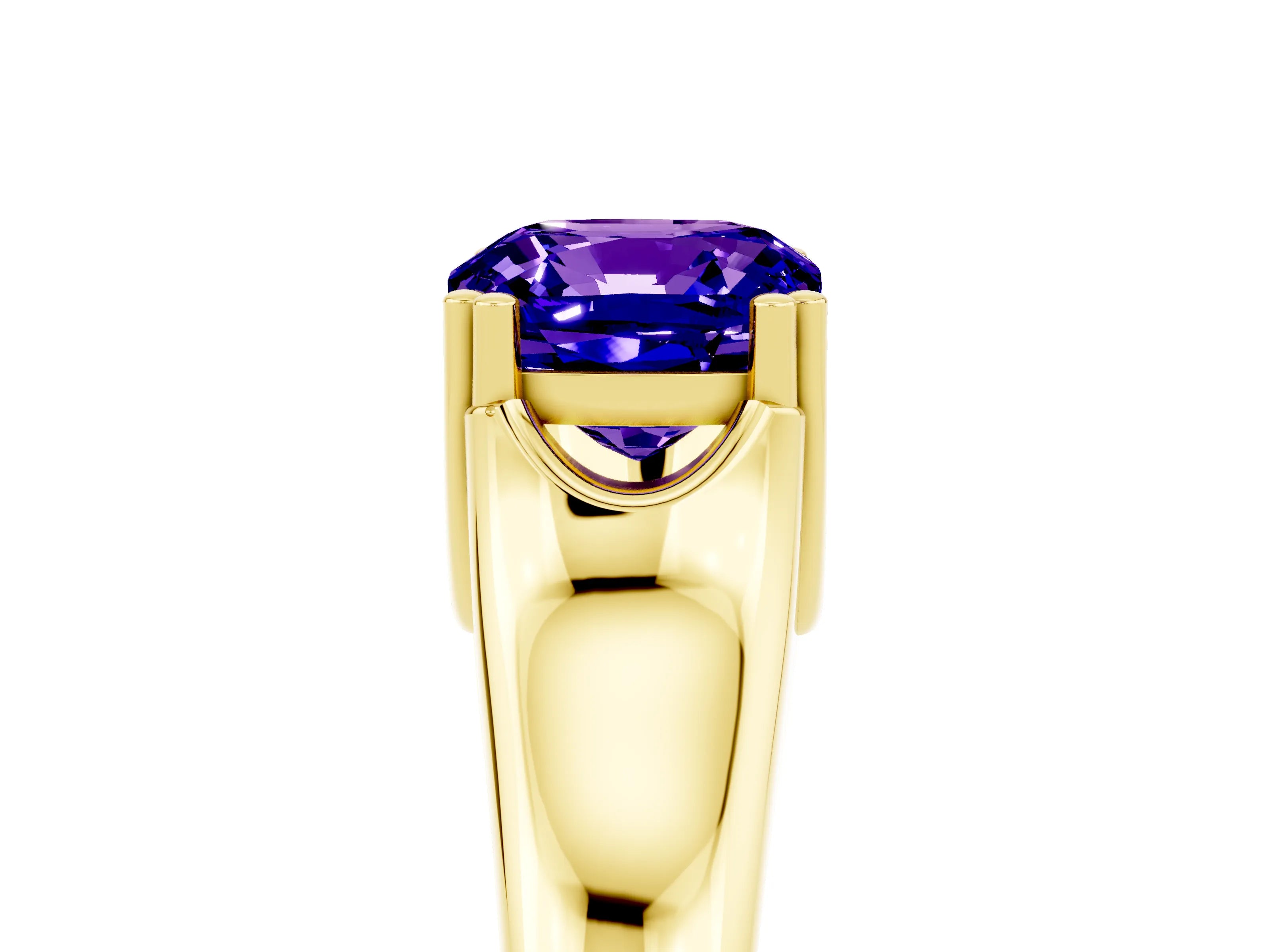 Yellow gold Cushion Cut Tanzanite Solitaire Ring with Wide Band and Prong Setting_5